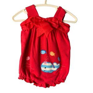 JC Penneys Girls Infant baby Newborn Red Blue Romper Short Outfit 1 Piece Whale